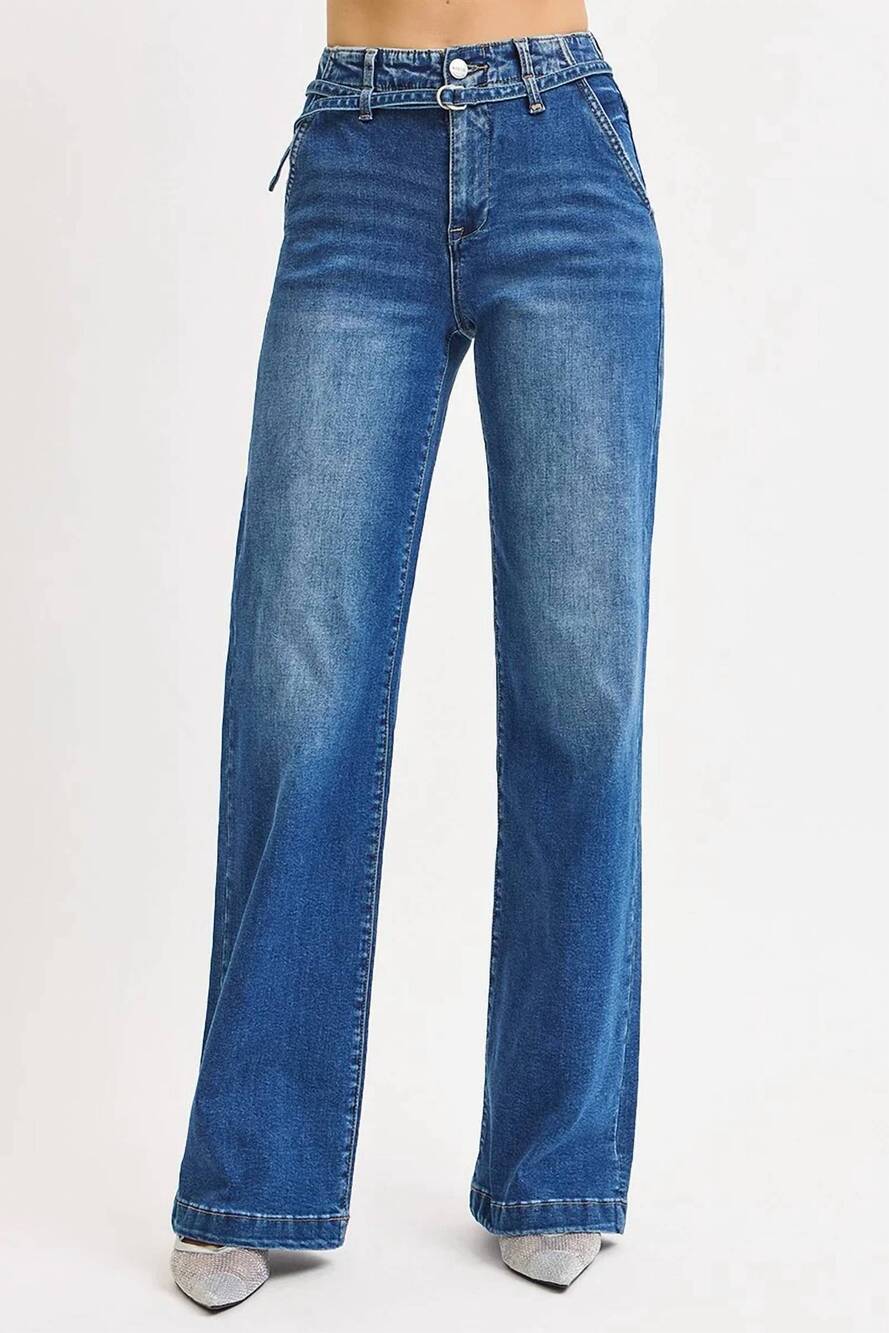 NEW RISEN women's belted jean in blue